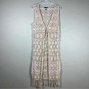 QED Crocheted Long Vest/Cardigan Size Medium